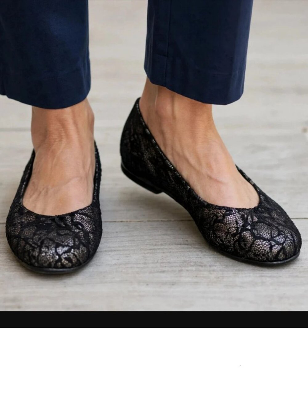 SAS Scenic Ballet Flat Shoes Size 7.5 M $141 in Black Lace